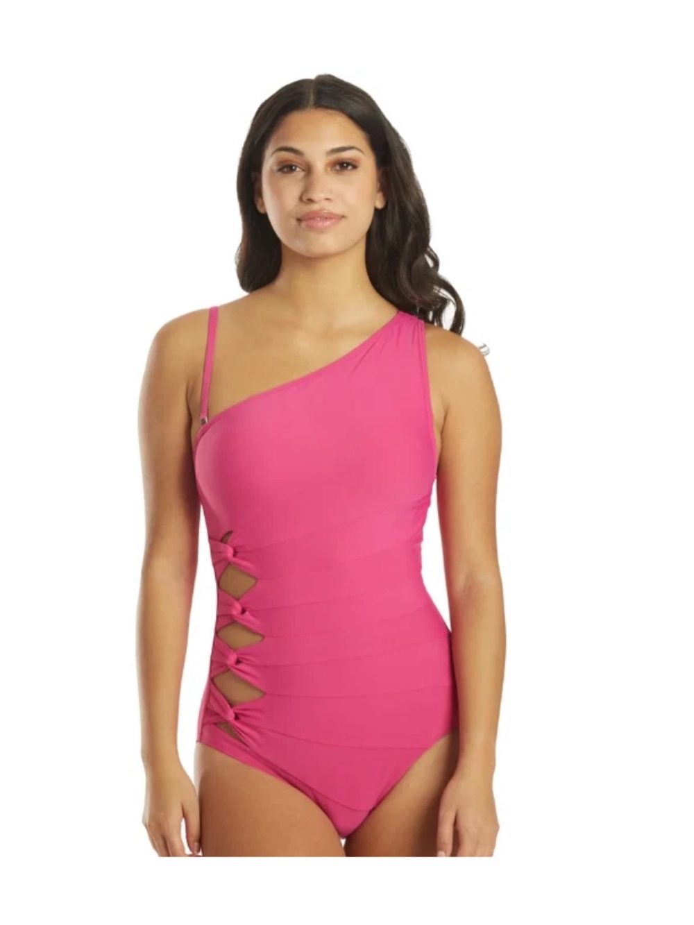 Carmen Marc Valvo swimwear pink one shoulder one piece swimsuit Campari 4